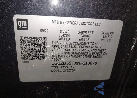 2022 Chevrolet Malibu Fwd Ls z USA, uszkodzony, nr VIN 1G1ZB5STXNF213878